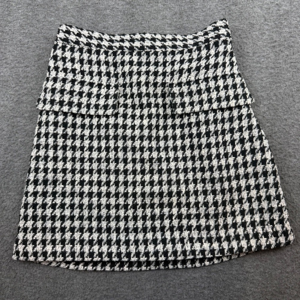 H&M Houndstooth Tweed Mini Skirt Women's Size 4 Black White Peplum A-Line